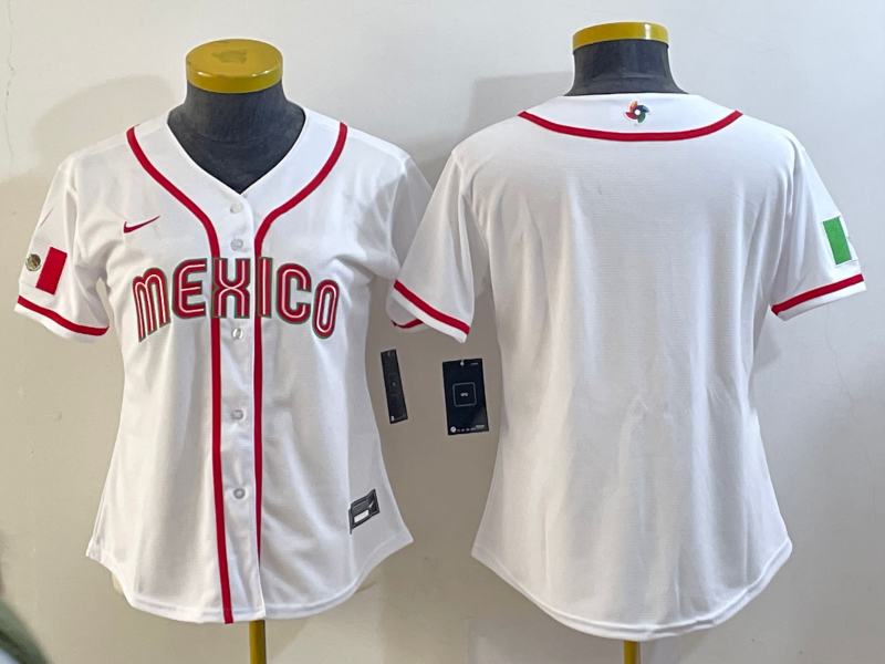 Women's Mexico Baseball 2023 Blank White World Baseball Classic Stitched Jersey(Run Small)